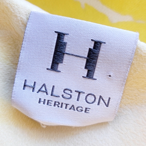 Halston Heritage Pure Silk Tiered Halter Maxi Dress in Yellow Ivory S - Picture 11 of 13